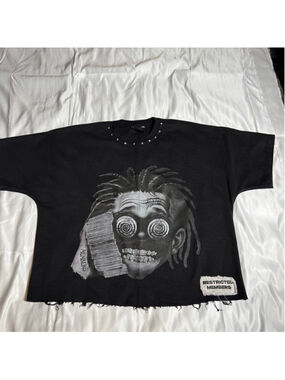 Men's RESTRICTED Black White Graphic Short Sleeve Tee L
